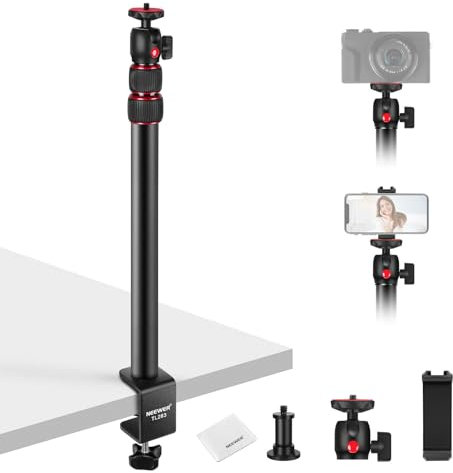 NEEWER Support de Bureau pour Caméra, Support d'éclairage de Bureau, Bras de Microphone avec Rotule, Pince en C, Chiffon de Nettoyage pour Webcam DSLR,Support de Téléphone, Anneau Lumineux,Rouge TL283