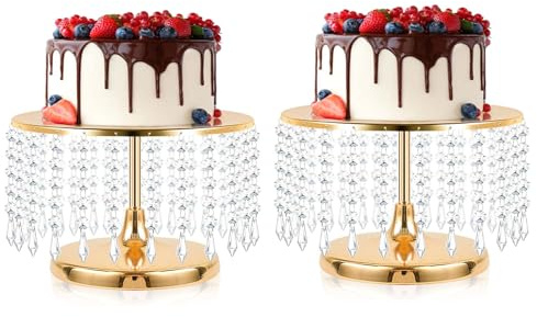 kehail Gold 11.8 Inch Crystal Cake Stand Dessert Display Set of 2