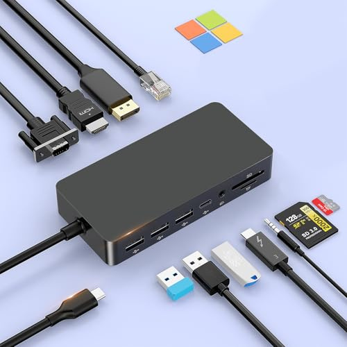 Microsoft Surface Thunderbolt 4 Dock, Station d'accueil Surface 11-en-1 avec 4K HDMI+DP+VGA pour Surface Pro 11/10/9/8/X/7+/7, Laptop 7/6/5/4/3,Laptop Studio 2/1,Go 4/3/2/1