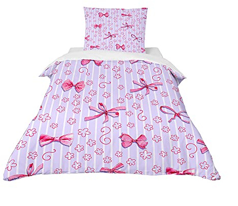 Odot Juego Ropa de Cama Infantil, Patrón de Lazo Ropa de Cama Individual con 1 Funda de Edredón con Cremallera + 1 Funda de Almohada para Infantil Niño Niñas (Lazos morados,90x190cm)