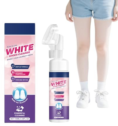 Detergente schiumogeno per scarpe senza risciacquo - Schiuma sbiancante e illuminante istantanea per scarpe bianche, lavaggio a secco senza acqua, cura dell'aspetto delle macchie, 100ml (1 bottiglia)