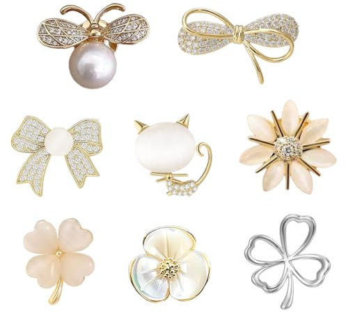 KEWUF 8 pièces Broches pour Femme Broches Et Pins Pour Femme Fantaisie Femmes Mode Broche, Broche de Fixation de Vêtements, Chic Le Lot de Accessoires du Élégant, anti-exposition