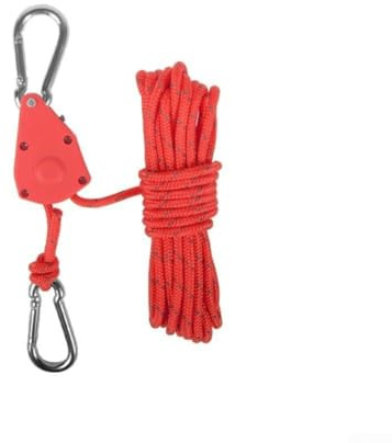 Jonikuper 4m Adjustable Nylon Lanyard with Stainless Steel Pulley Hook for Tent and Canopy Rope Hanging, Secure Non-Slip Fast Locking System with Carabiner for Camping, Hiking, Outdoor(Red)