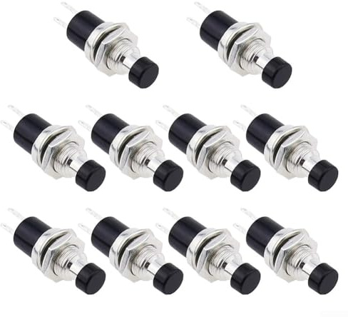 Lot de 1020 interrupteurs à bouton-poussoir momentané avec contacts normalement fermés conçus pour les projets électriques et les applications de bricolage (noir, 10 pièces)
