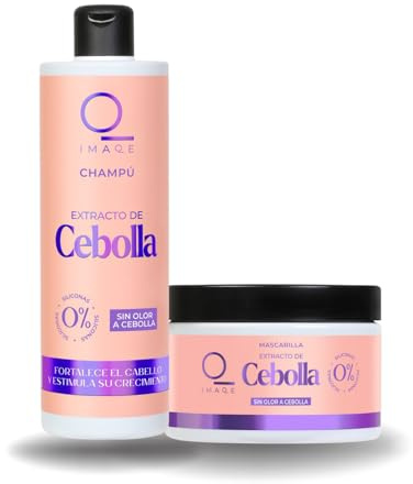 Imaque Pack Cuidado Capilar con Extracto de Cebolla - Champú Fortificante 380ml + Mascarilla 300ml - Estimula el Crecimiento y Aporta Vitalidad - Sin Olor a Cebolla - 0% Siliconas.