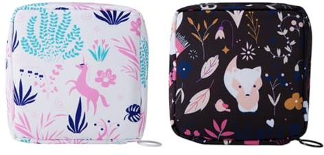 LIFKOME Bolsa para Compresas Sanitarias Bolsa para Viaje Diseño de Dibujos Animados Portátil de Nylon para Mantener Compresas Limpias y Secas, 2 Piezas