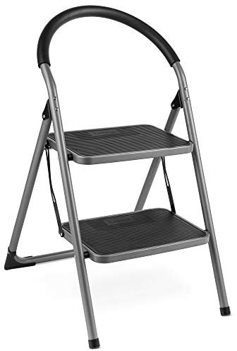 VonHaus Premium 2 Step Ladder with Anti Slip Steps and Feet, Lightweight Folding Stepladder with 150KG Max Capacity, Ideal for Home/Kitchen/Garage Household Ladder