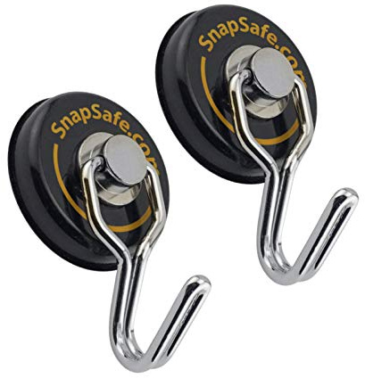SnapSafe Magnetic Swivel Hooks 2 Pack, 75914 - Round Magnets with Swivel Hook Design Rated for 65 Pounds - Heavy Duty Magnets to Securely Organize Your Gear, Gun Case, Binoculars, Range Bags, & More