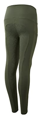 HORZE Kinder Reitleggings Gillian, Vollbesatzreitleggings Mädchen mit Handytasche, Grün, 122/128