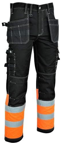 MS9 Men's Work Trousers with Multifunctional Pockets Hi Viz Reflective Trousers Holster Pockets Trousers, Orange, 54
