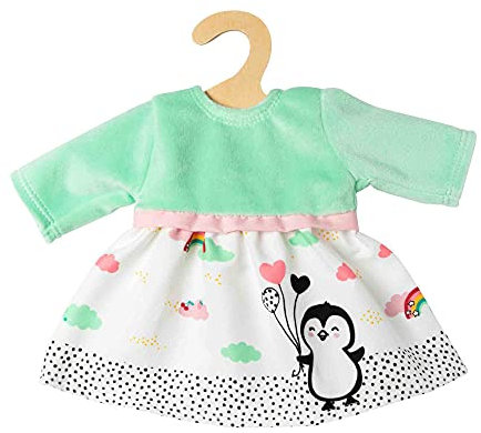 Heless 2124 - Kleid für Puppen im Pinguin Pünktchen Design, aus Softvelours und mit Pinguin-Aufdruck, Größe 35 - 45 cm