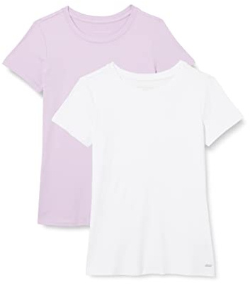 Amazon Essentials Women's Active Quick-Dry Tech-Stretch Short-Sleeve Sports, Gym and Workout Running Tops, Pack of 2, Bright White/Lilac, S