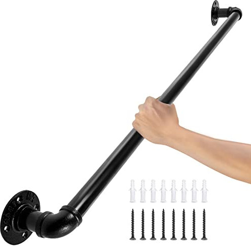 VEVOR Rampe Escalier Murale 0,6 m Main Courante en Acier Carbone Garde-Corps en Métal Capacité Charge 200 kg Rambarde en Tube 32 mm 4 Supports Muraux pour Enfants Personnes Âgées Intérieur Extérieur