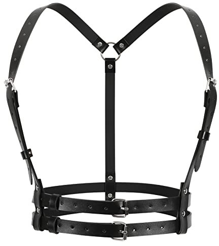 LEACOOLKEY Damen Punk Taillengürtel PU Leder Schwarz Gothic Gürtel Körperketten Gürtel für Cosplay Rave Outfit Halloween Kostüm