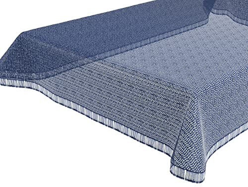 BEAUTEX Moa Weichschaum Tischdecke mit Fransen, Garten, Balkon, Terrasse, Camping - Oval 160x220 cm, Blau