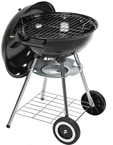 Kettle Holzkohlegrill Ø 57cm Tragbar BBQ Grill Holzkohle, 3-5 Personen Fahrbarer Kugelgrill Grillrost mit Deckel, Campinggrill Smoker für Outdoor BBQ Picknick Garten und Party