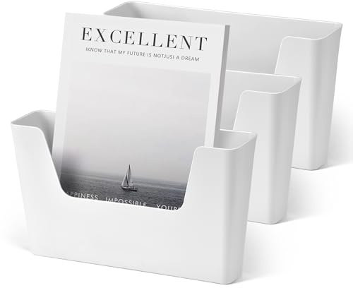 YOHOM Office Adhesive Mount Document Holder Racks Small Storage Holder for Wall Door Hanging Mails Bills Organizer Plastic (White, 3 pcs)