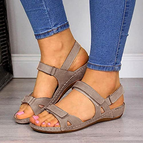 Womens Orthopedic Sandal, Comfort Wedge Sandals for Women, Orthotic Open Toe Ladies Sandals, Summer Anti-Slip Platform Beach Shoes, Cushion Walk Leather Sandals with Arch Support (5.5, Gray)