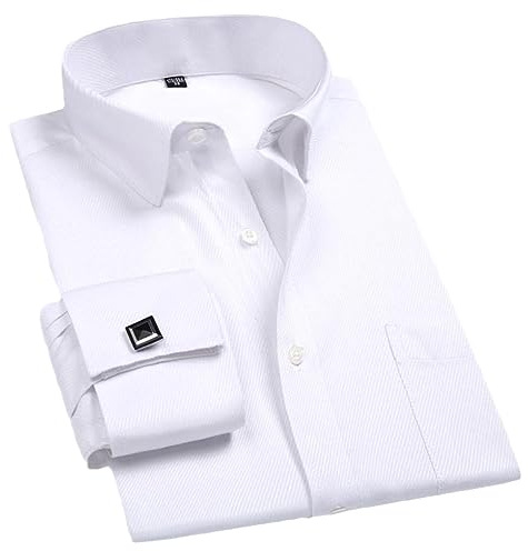 keusyoi Classique Français Coupe Régulière Boutons De Manchette Chemise Blanche Hommes Affaires Chemise Habillée À Manches Longues Revers Hommes Chemise Sociale