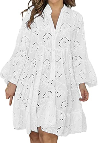 NNGOTD Robe Tunique d'Été pour Femme T-Shirt Trapèze Mi-Longue de Plage Vacances Col V Florale Imprimé Pois Boho Décontractée Ample Midi Polo