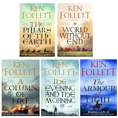 By Ken Follett Kingsbridge Series 5 Books collection set: The Pillars of the Earth, World Without End, A Column of Fire ,The Evening and the Morning & The Armour of Light