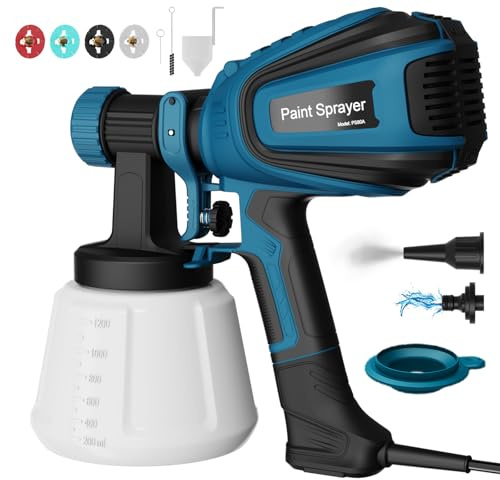 Pistola de Pintura, 700W HVLP Pulverizador de Pintura Eléctrico, Accesorios De Limpieza y Soplado, 4 Boquillas & 3 Patrones,1200ML,1000ML/MIN