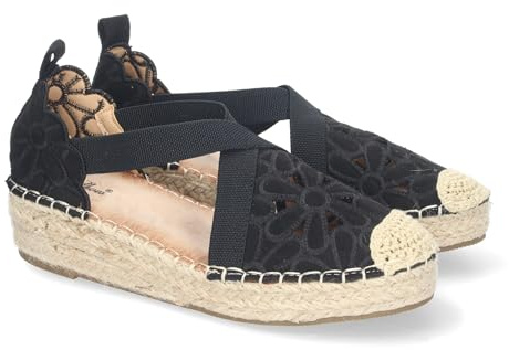 shoes&blues.es Sandalias de Cuna de Yute para Mujer, Diseno Elegante con Punta Cerrada y Detalles Florales, Ideal para Primavera-Verano, Comodas y Versatiles.