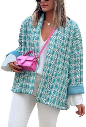 Alaurbeauty Veste matelassée courte Y2k pour femme - Imprimé floral - Ouvert sur le devant - Léger - Veste rembourrée - Veste d'hiver matelassée