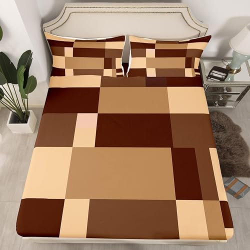 TACOKI 3D Braun Spannbettlaken 70x140cm, Braun Weiches Mikrofaser Bettlaken für Kinder, Bettlaken Spannbetttuch 70x140 bis 30 cm Matratzenhöhe mit 2 kissenbezüge c1380