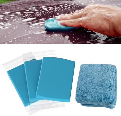 Morocket 3Pcs Clay Bar Car Detailing Clay with Towel, 3 x100g Auto Magic Clay Bar with Cleaning and Adsorption Capacity for Car, Glass