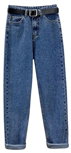 semen Womens Winter Warm Fleece Lined Straight Leg Denim Pants Boyfriend Loose Thicken Jeans with Pockets