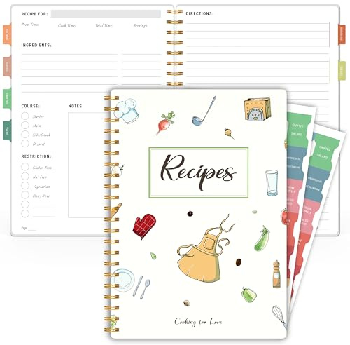 meDolove receptbok att skriva i dina egna recept, receptdagbok, tom kokbok, 14 cm x 21 cm, receptanteckningsbok för att organisera dina recept för kök - vit