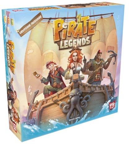 Pirate Legends, ELZNIR GAMES, Abenteuer-Brettspiel, Piratenstrategie, für 2-4 Spieler, ab 8 Jahren, 30 Min., Schatzsuche, Inselerkundung, familienfreundlich, Seefahrt-Spiel