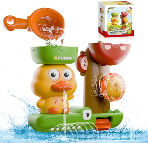 Juguetes Baño Bebe, Shyllin Juguetes Bañera, Pato, León, Barco Cocodrilo, Juguetes de Baño con Ventosas, Bath Toys, Regalos de Cumpleaños para Niños Y Niñas (Pato)