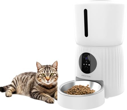 PRIXTON Comedero Inteligente para Mascotas Automatic Pet Feeder FF100 con WiFi, Cámara Full HD 1980x1080P, Depósito de 4L, App móvil, Programable, Audio Bidireccional, Grabación de Voz