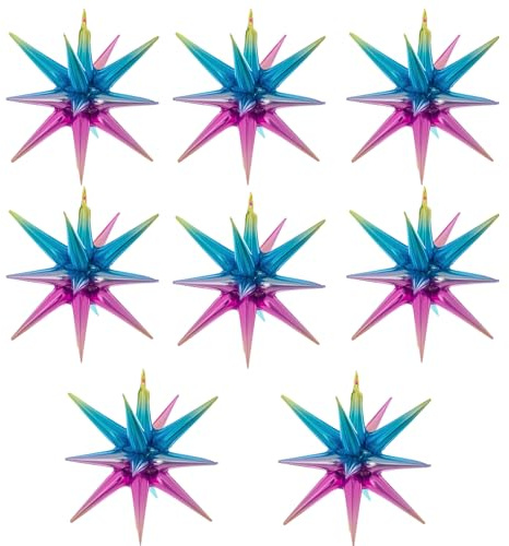 Star Balloons, 8Pcs 22Inch Gradient Rainbow Iridescent Foil Explosion Star Balloons, One-Piece Party Decorations for Birthday Baby Shower Bridal Shower Graduation Celebration