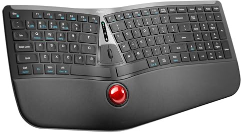 Nulea RT07 Wireless Ergonomic Trackball Keyboard - Bluetooth and 2.4G USB Connectivity, Natural Typing, Wrist Rest,Split Keyboard, USB-C Rechargeable,Compatible with Mac/Windows