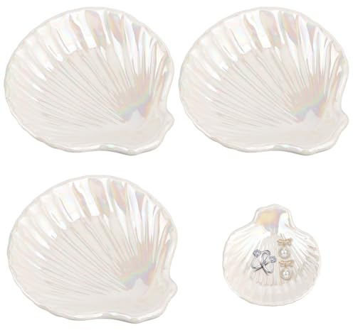 FREEBLOSS 3 vassoi per gioielli in ceramica a forma di conchiglia, supporto per gioielli, piatto decorativo, vassoio in ceramica per anelli, orecchini, collane, bracciali, regalo di compleanno da