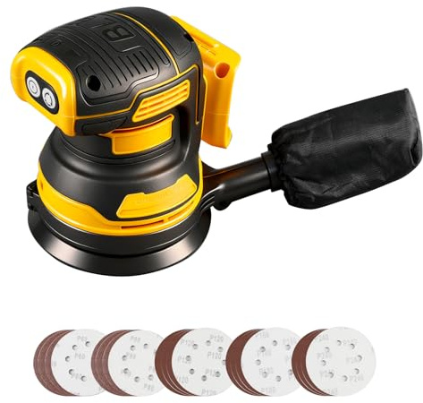 Cordless Random Orbital Sander Compatible with Dewalt 18V 20V Battery, 125mm Brushless Electric Random Orbit Sanders, 11000 RPM Battery Palm Sander, 3 Variable Speeds with 20pcs Sandpaper