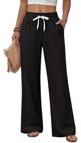 Fashora Pantalones Mujer Verano Pantalon Ligeros Ancho Comodo Pantalones Cintura Elastica Fluido Casual Pantalón Palazzo Elegante con Bolsillos y Ajuste con cordón.