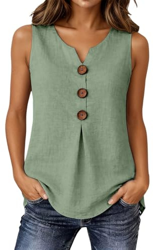 Débardeur Femme Chic et Élégant Tank Top sans Manches Été Haut D'été Col en V Top Casual Boutons Basique Tank Tops Couleur Unie Lâche Debardeur Bohème Fluide Tunique Chemise Blouse