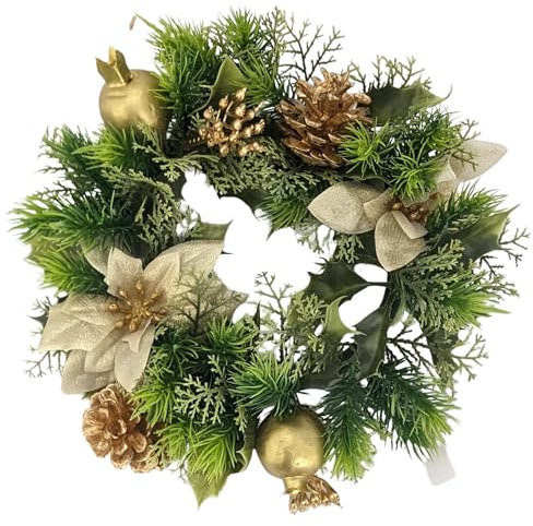 Poinsettia Christmas Wreath, 10 & 16 | Artificial Wreath for Front Door, Wall, or Holiday Decor (Gold Poinsettia, 10 (25cm))