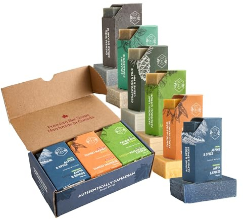 Crate 61 Organics, Handmade in Canada, Plant Based Cold Process Natural Bar Soap, With Premium Essential Oils, Dry Skin, Pack of 6 (For Him)