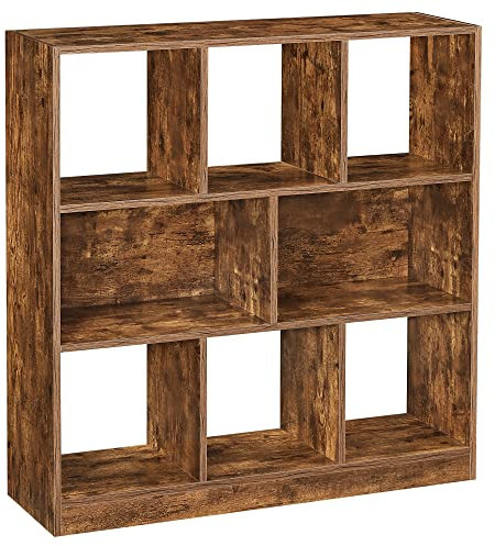 VASAGLE Bücherregal, Regal, Würfelregal, Standregal, 8 offene Fächer, horizontal, vertikal oder kopfüber verwendbar, 30 x 97,5 x 100 cm, für Wohnzimmer, Arbeitszimmer, Büro, vintagebraun LBC52BX