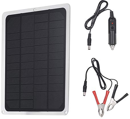 Decdeal Panneau solaire DC12 V 10 W avec port USB Chargeur de voiture Charge pour batterie 12 V Accessoire portable pour l'extérieur, le camping, la randonnée, la pêche, l'escalade