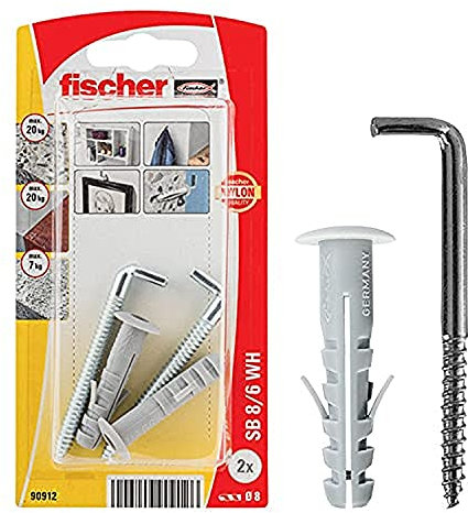 Fischer Tasselli SB 8/6 K con gancio dritto, Universali per Il Fissaggio di Lampade, Specchi, Mobili su Muro e Cemento