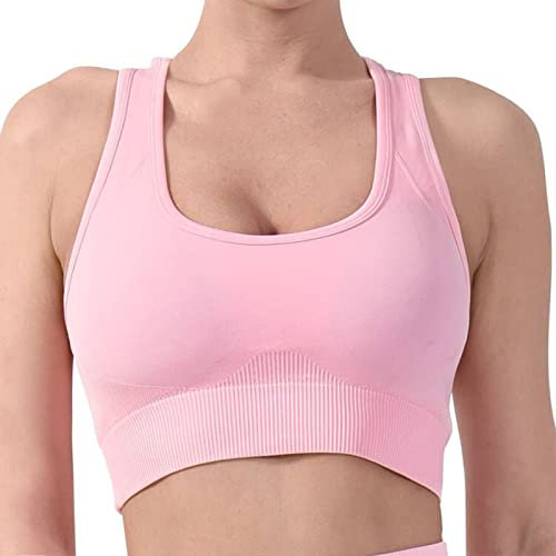 CLDFHX Brassiere Sport Femme Fitness sans Armature avec Coussin Amovible Soutien-Gorge Sport Grand Maintien pour Fitness Yoga, L, Rose