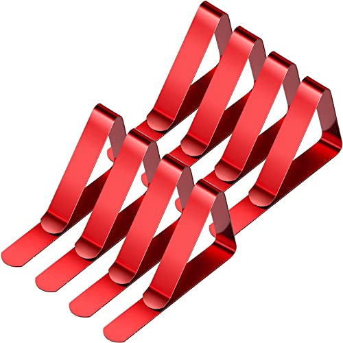 CUNQN Table Cloth Clips Red Tablecloth Cover Clamp Table Cover Clamps Holder Adjustable Metal Clip for Picnics Parties Weddings Dinners 8PCS