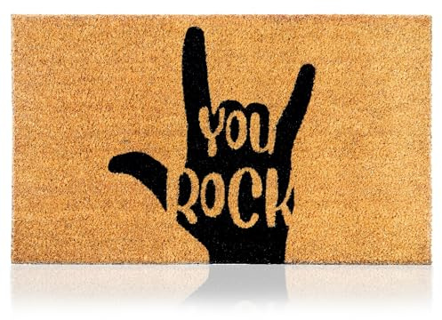 Felpudo You Rock de Fibra Coco - 70x40cm - Felpudos Antideslizantes - Felpudos Originales para la Entrada a Casa, Pasillos, Puertas de Exterior - Accesorios para el Hogar - Material Resistente