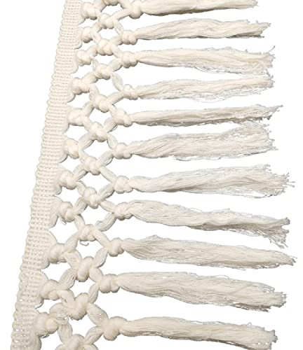 Yalulu 5 Yards Beige Baumwolle Quasten Fransenbesatz Spitzenbesatz Fransen Borte Stoff Band Spitzenband für Handarbeit Nähzubehör